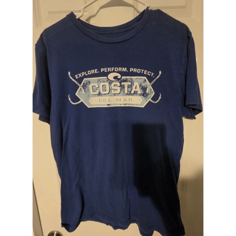 Costa Del Mar T-Shirt Men's Medium Blue Fishing Graphic Logo Cotton Tee